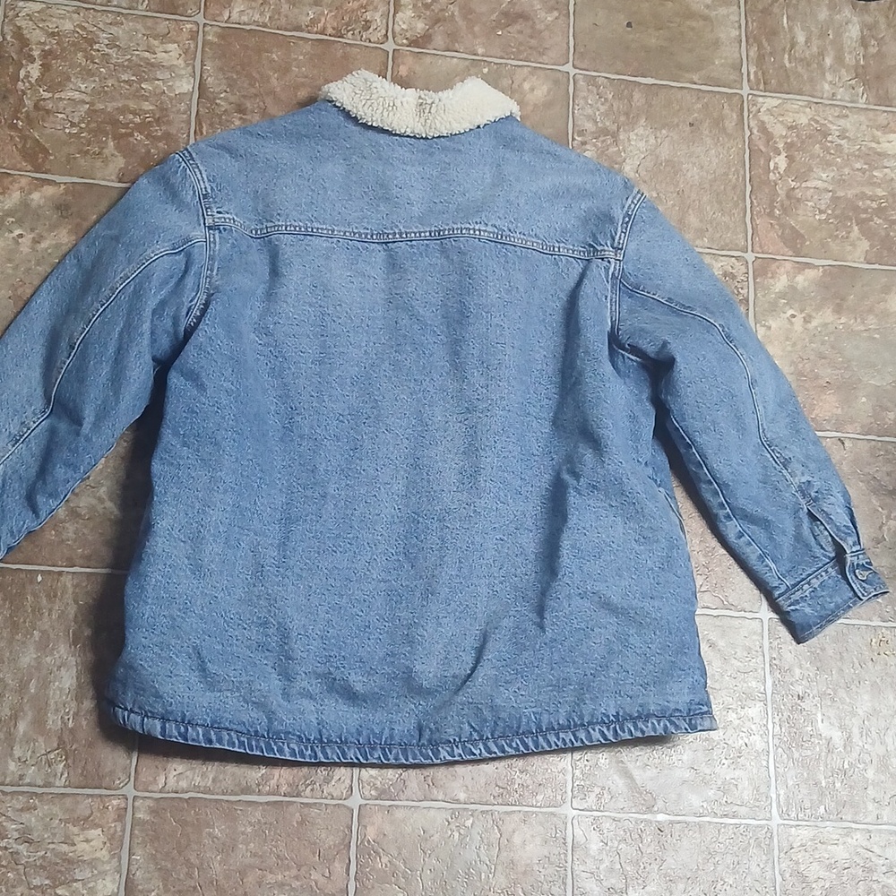 EUC Old NAVY Light Wash Denim Bomber Sherpa-Lined Jacket - Cream Sherpa SIZE XL - Picture 4 of 6